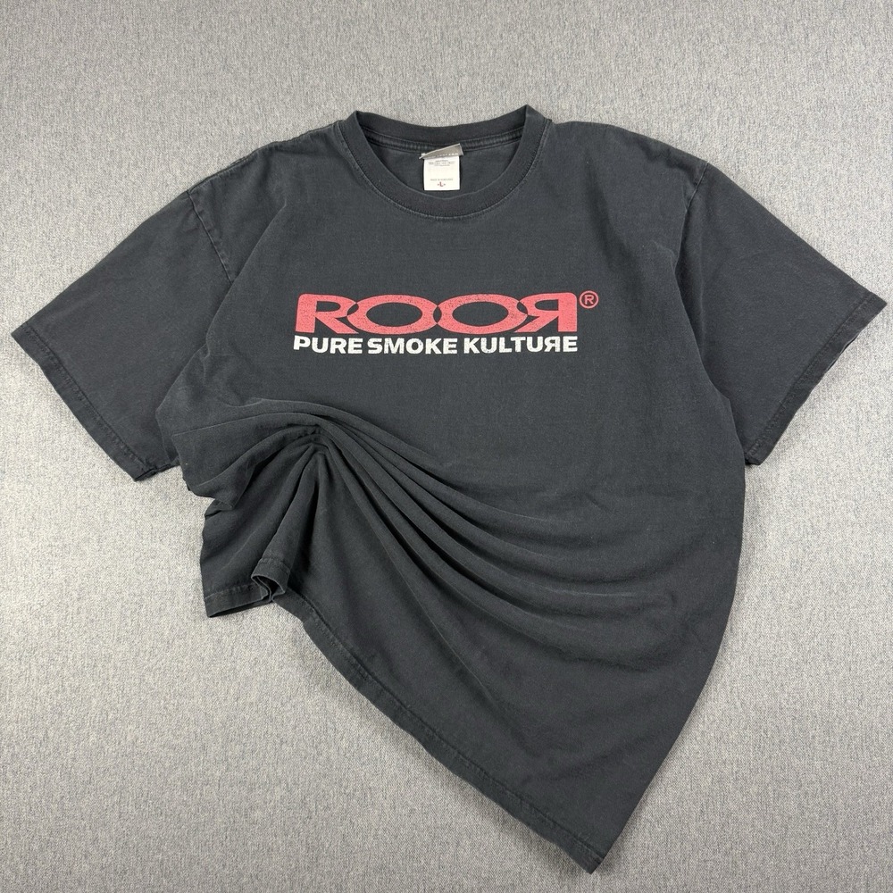 Y2K ROOR Pure Smoke Kulture Shirt Men's Large Faded Black Red Distressed